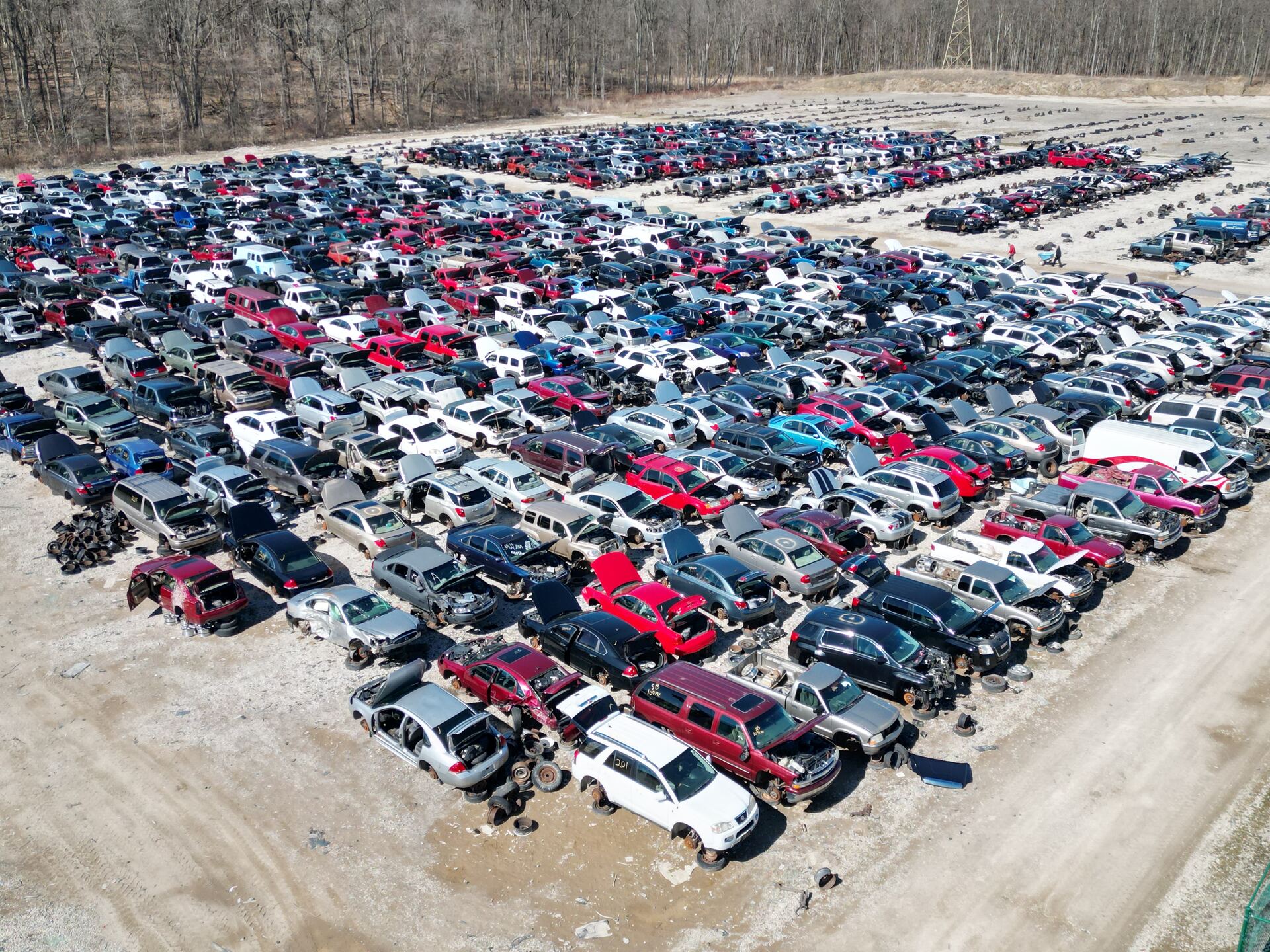 Aerial view of the Milliron You Pull It salvage yard in Mansfield, Ohio